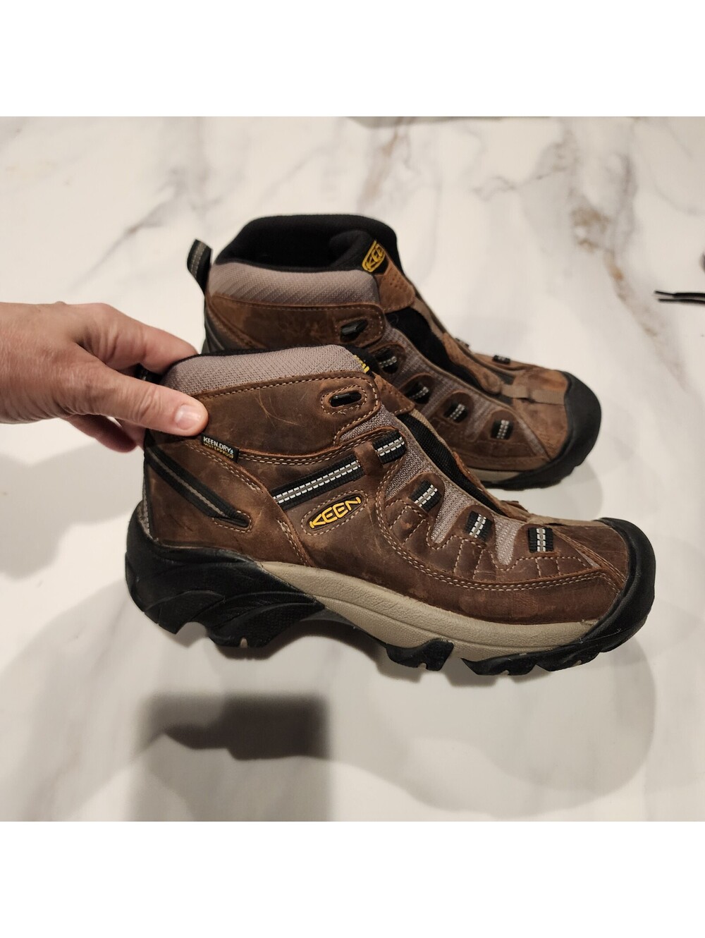 KEEN Brown Leather Hiking Boots Waterproof Men's Size 11 M